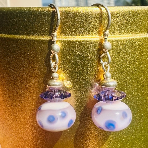 Sterling Silver, Purple Swarovski Crystal, & Bead Dangle Earrings - Picture 3 of 5